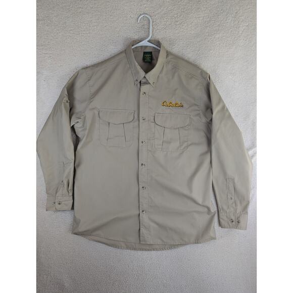 Vintage Cabelas Safari Shirt Mens XLT Beige Khaki Short Sleeve Button Down Logo - Picture 1 of 16